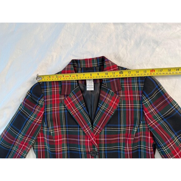 Vintage 90s Tartan Plaid Blazer Petite 6P Red Green Navy Plaid Sag Harbor Jacket - Picture 7 of 12